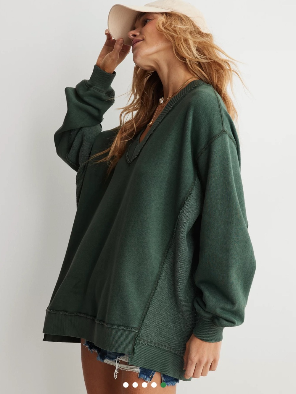 aerie Vacay Every Day V Neck Sweatshirt in Sycamore - Picture 3 of 9